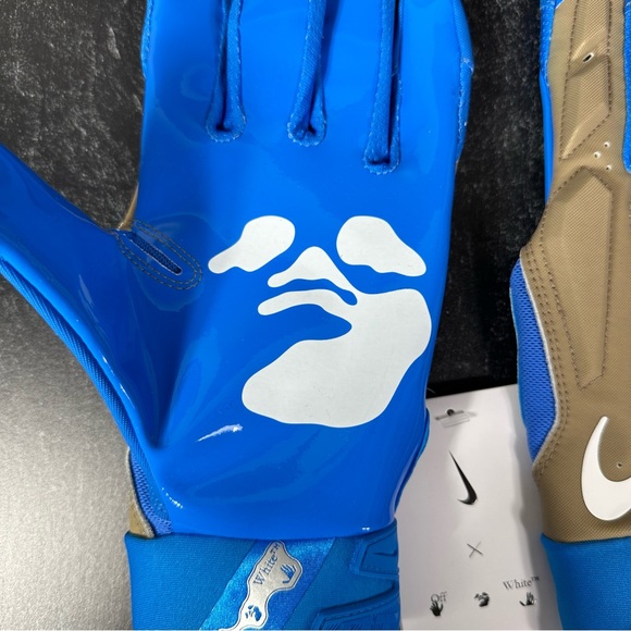 NIKE D TACK X OFF WHITE MENS FOOTBALL GLOVES SIZE LARGE BLUE KHAKI NEW - Picture 4 of 8